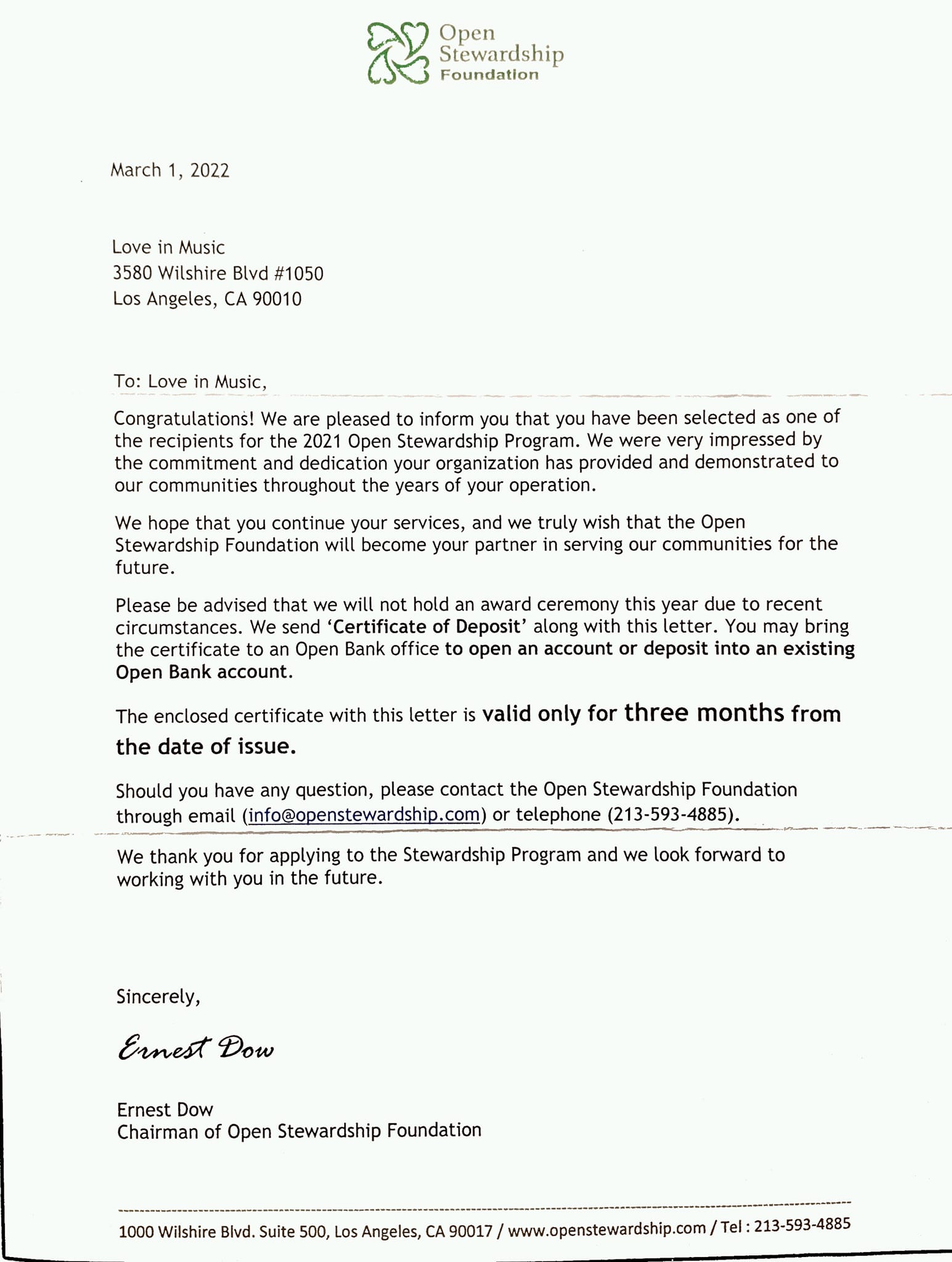 Won the 2021 Open Stewardship Foundation Grant