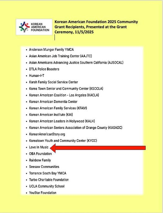 $4K Grant Received from the Korean American Foundation (KAF)